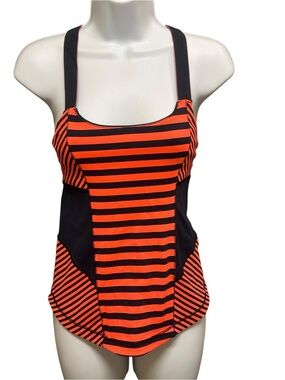 Lululemon Work It Out Tank Top Orange Navy Striped Size XS